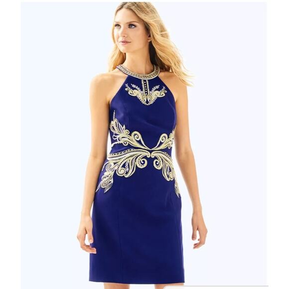 Lilly Pulitzer Dresses & Skirts - Lilly Pulitzer Benita Shift Dress Blue Embroidered‎ Sequin Sleeveless Sz 4